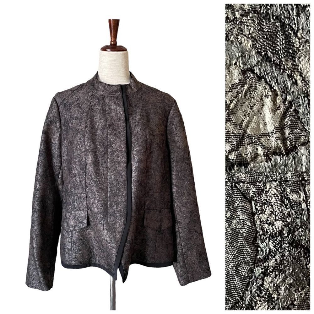 Coldwater Creek Shaped Metallic Jacquardjacket Career Blazer Plus Sz 14 Petite